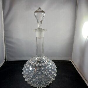 Vintage 1940's Clear Glass Jumbo Hobnail Wine Decanter Bottle With Stopper